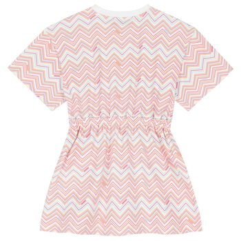 Girls White & Pink Zig zag Dress
