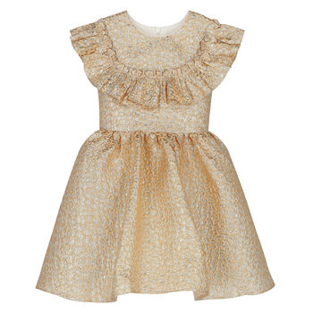 Girls Gold Jacquard Dress