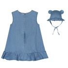 Baby Girls Blue Chambray Bear Dress & Hat Set, 1, hi-res