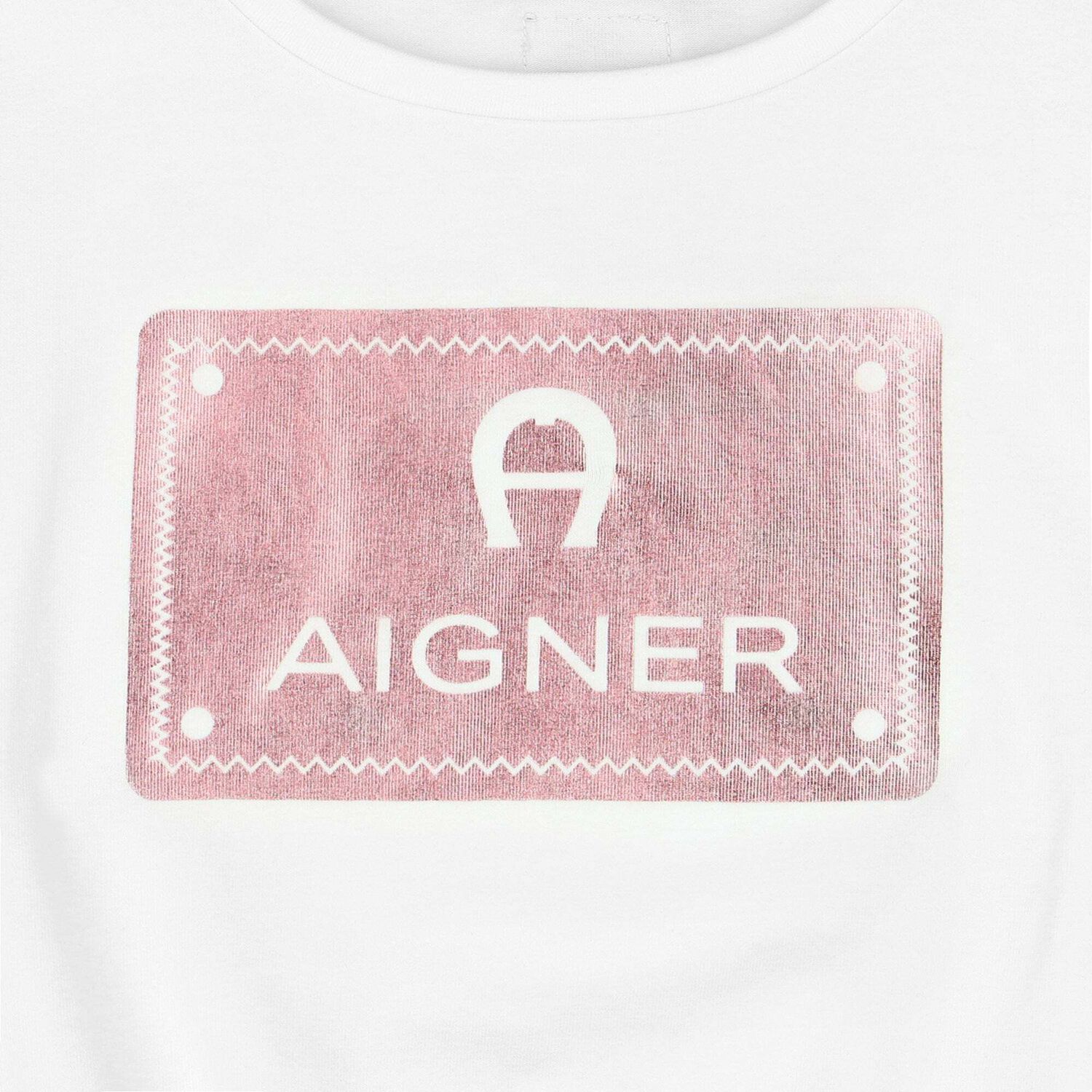 Girls White & Rose Gold Logo T-Shirt, 1, hi-res image number null