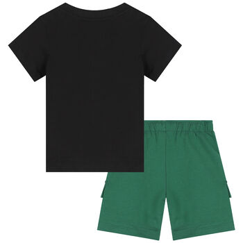 Younger Boys Black & Green Logo Shorts Set