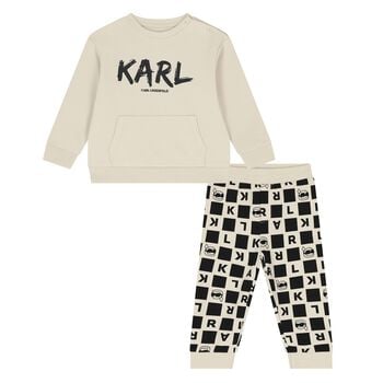 Younger Boys Beige & Black Logo Tracksuit