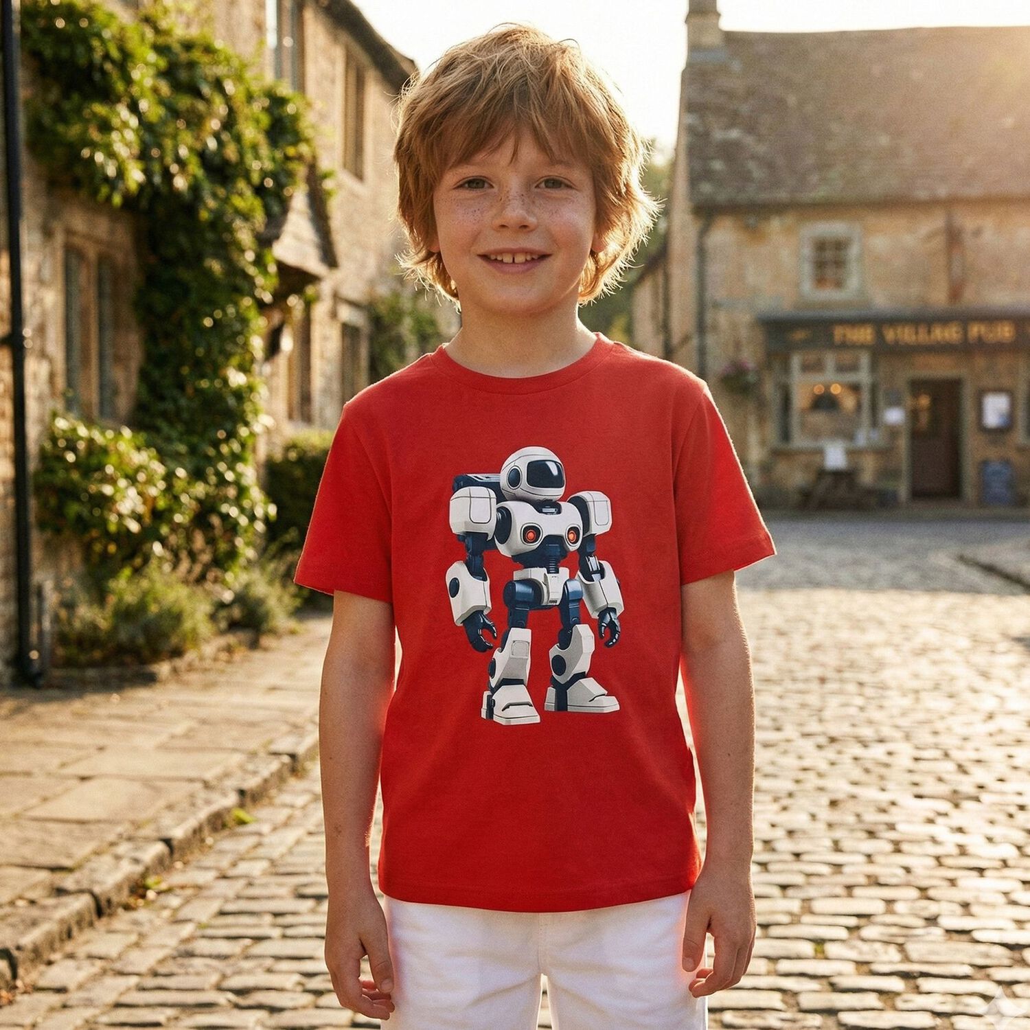 Boys Red Robot T-Shirt, 1, hi-res