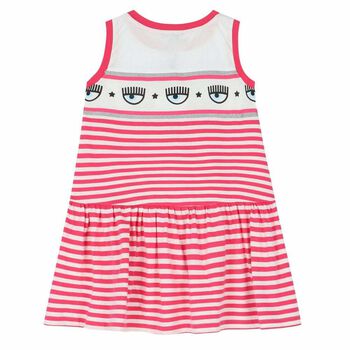 Girls Pink & White Striped Dress