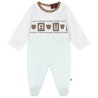 Baby Boys White & Blue Logo Babygrow, 1, hi-res