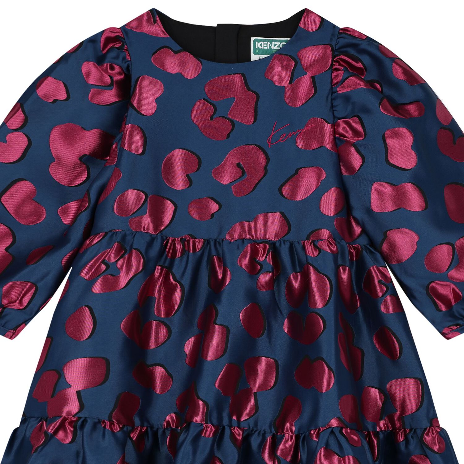 Girls Navy Blue & Pink Leopard Dress, 1, hi-res