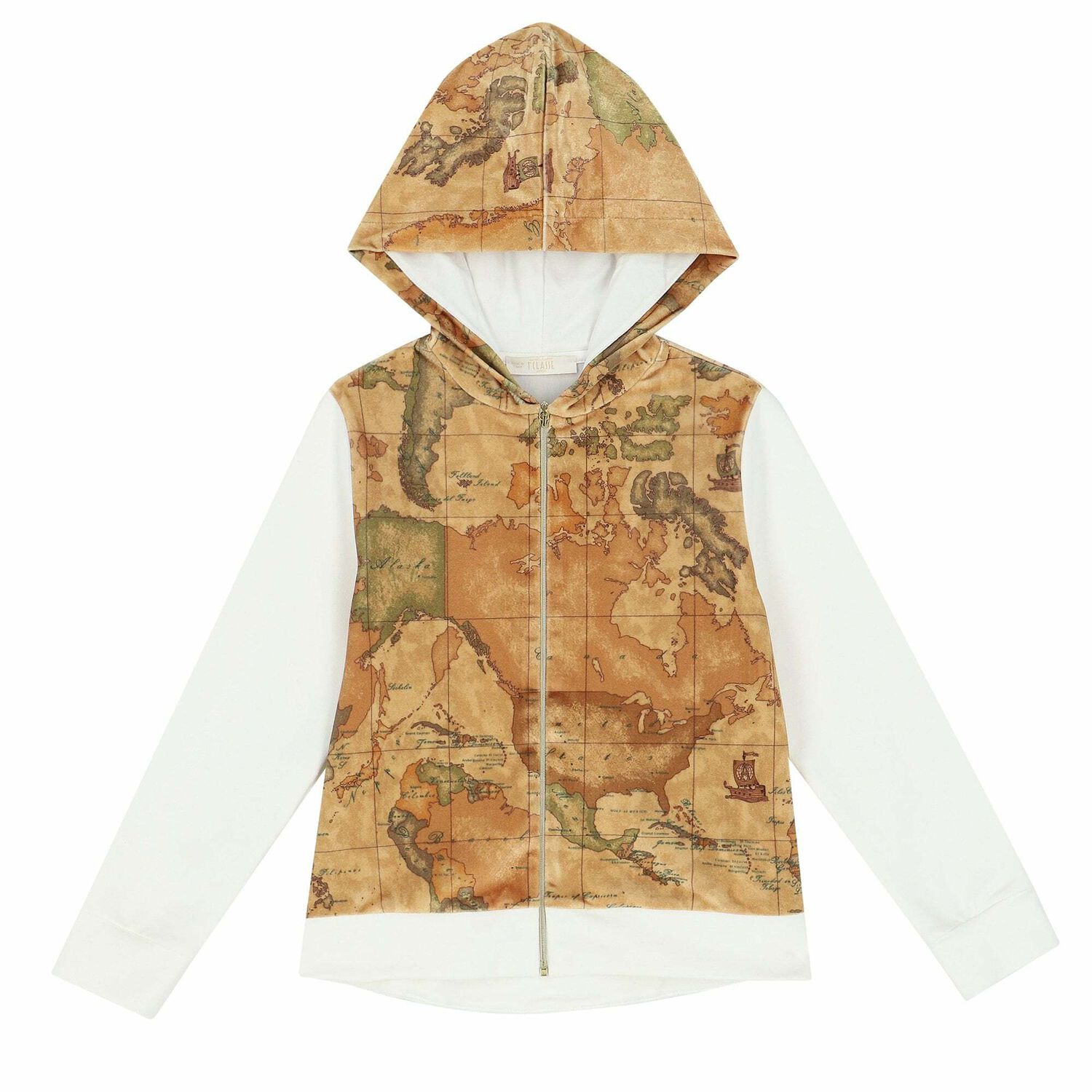 Girls Ivory & Beige Geo Map Tracksuit, 1, hi-res