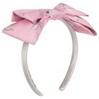 Girls Silver & Pink Bow Headband, 1, hi-res