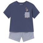 Younger Boys Navy Blue & White Striped Shorts Set, 1, hi-res