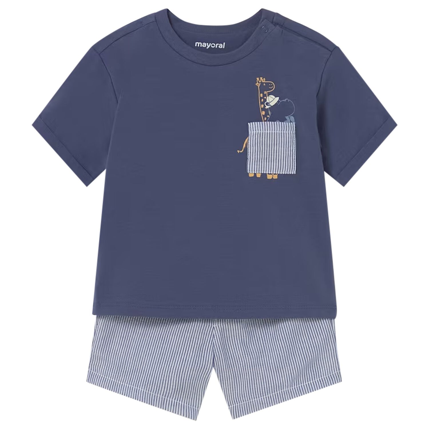 Younger Boys Navy Blue & White Striped Shorts Set, 1, hi-res