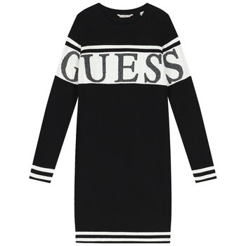 فستان سويتشيرت محبوك بالشعار باللون الأسود