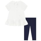 Baby Girls White & Navy Polo Bear Leggings Set, 1, hi-res