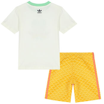 Ivory & Yellow Logo Shorts Set
