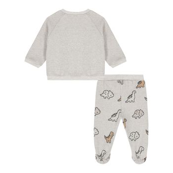 Baby Boys Grey Dinosaur 2 Piece Babygrow