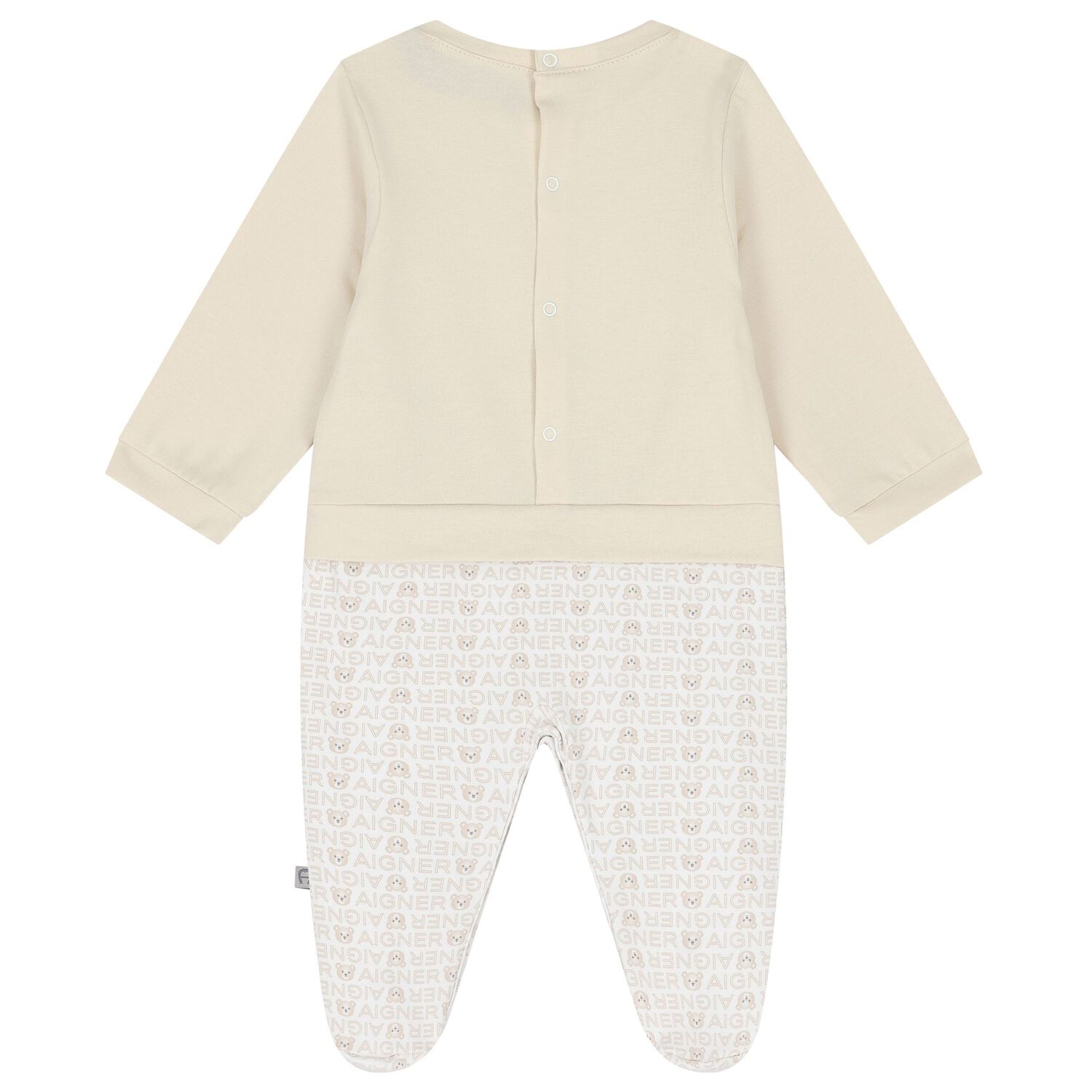 Beige & White Teddy Bear Babygrow, 1, hi-res