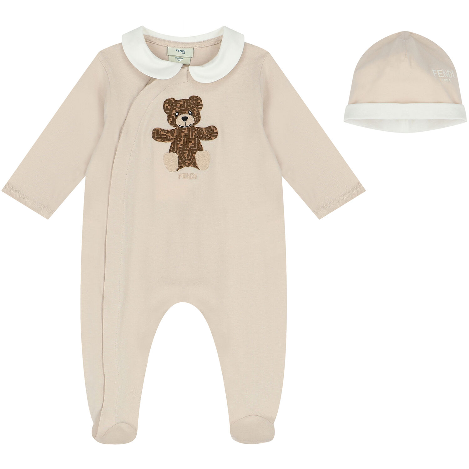 Beige Teddy Logo Babygrow Set, 1, hi-res image number null