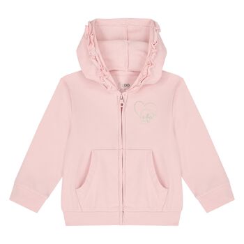 Younger Girls Pink Ruffled Hooded Zip Up Top