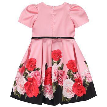 Girls Pink Roses Satin Dress