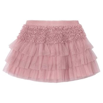 Girls Pink Tulle Ruffled Skirt