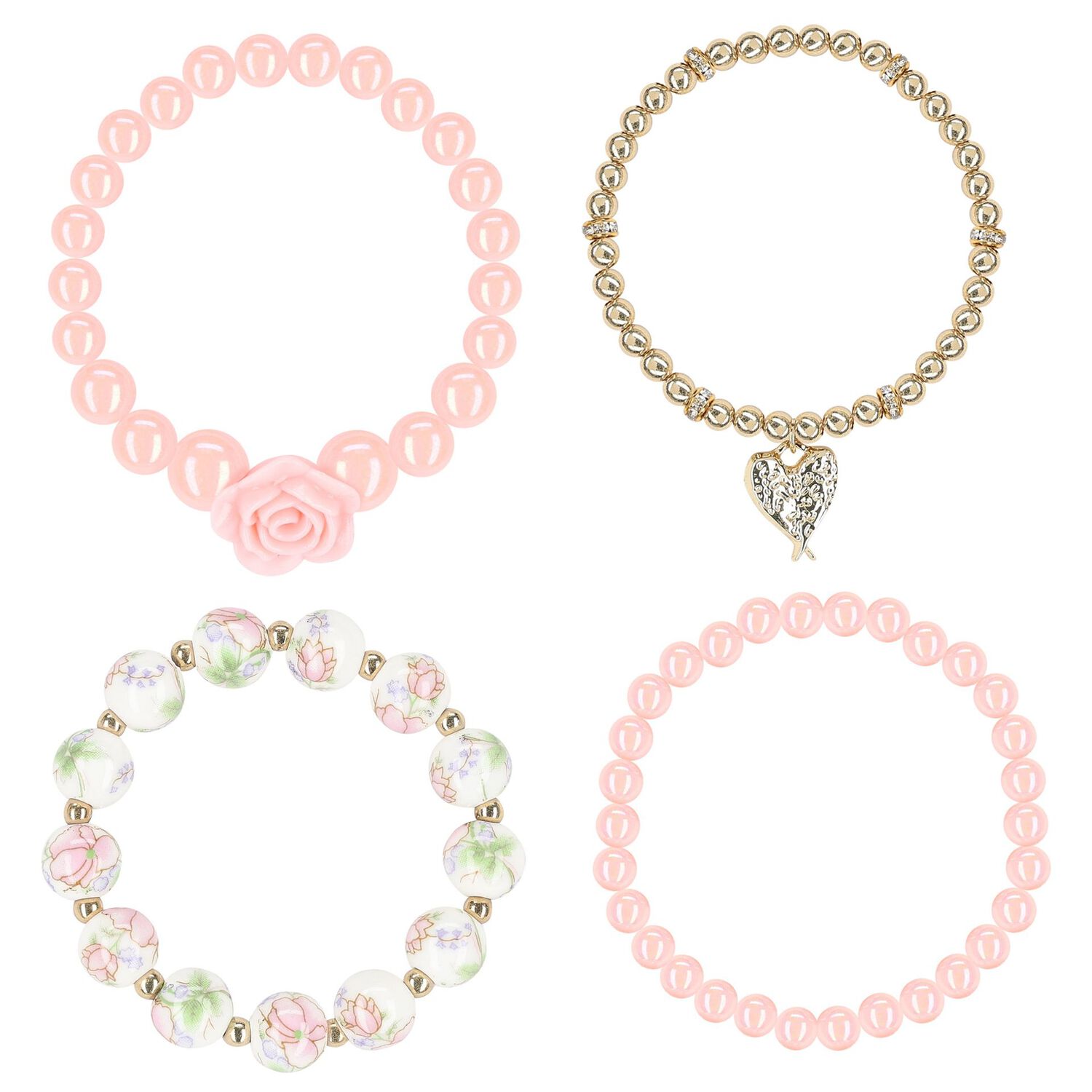 Girls Pink & Gold Bracelets ( 4-Pack ), 1, hi-res