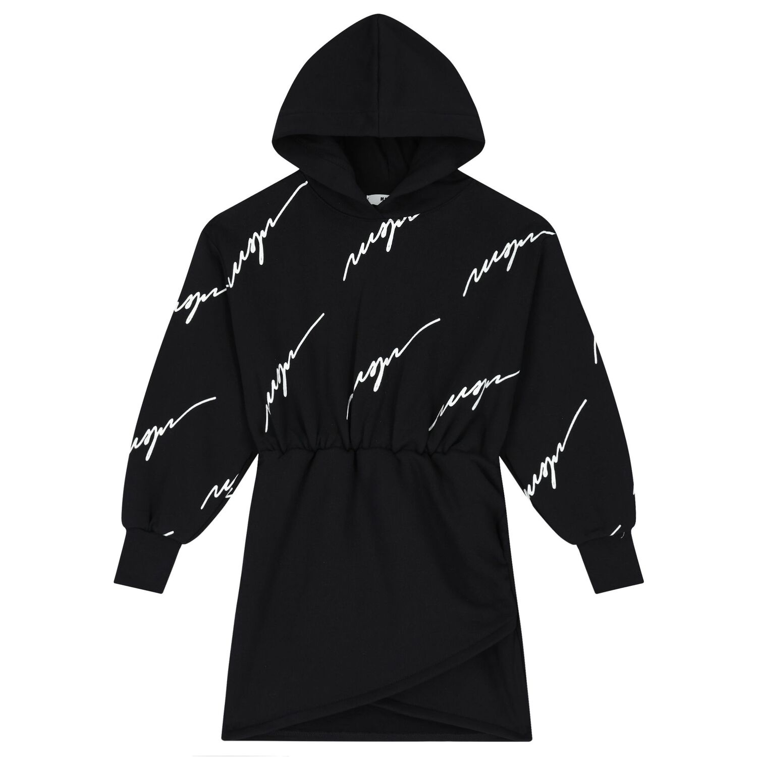 Girls Black Logo Hooded Dress, 1, hi-res