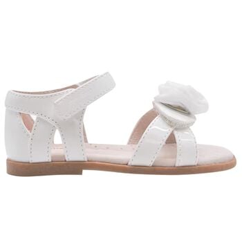 Younger Girls White Logo Flower Sandals 