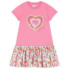 Girls Pink Sequin Heart Dress, 1, hi-res