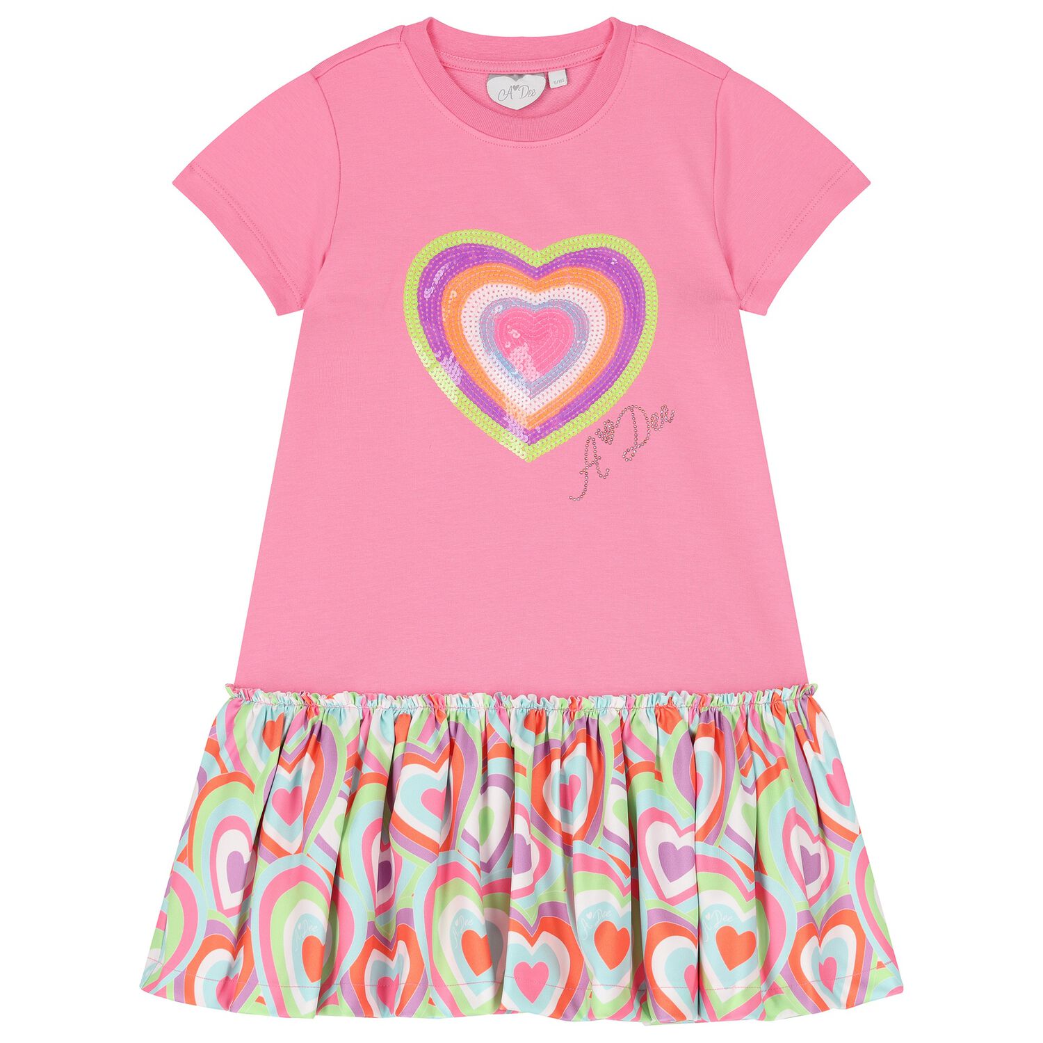 Girls Pink Sequin Heart Dress, 1, hi-res