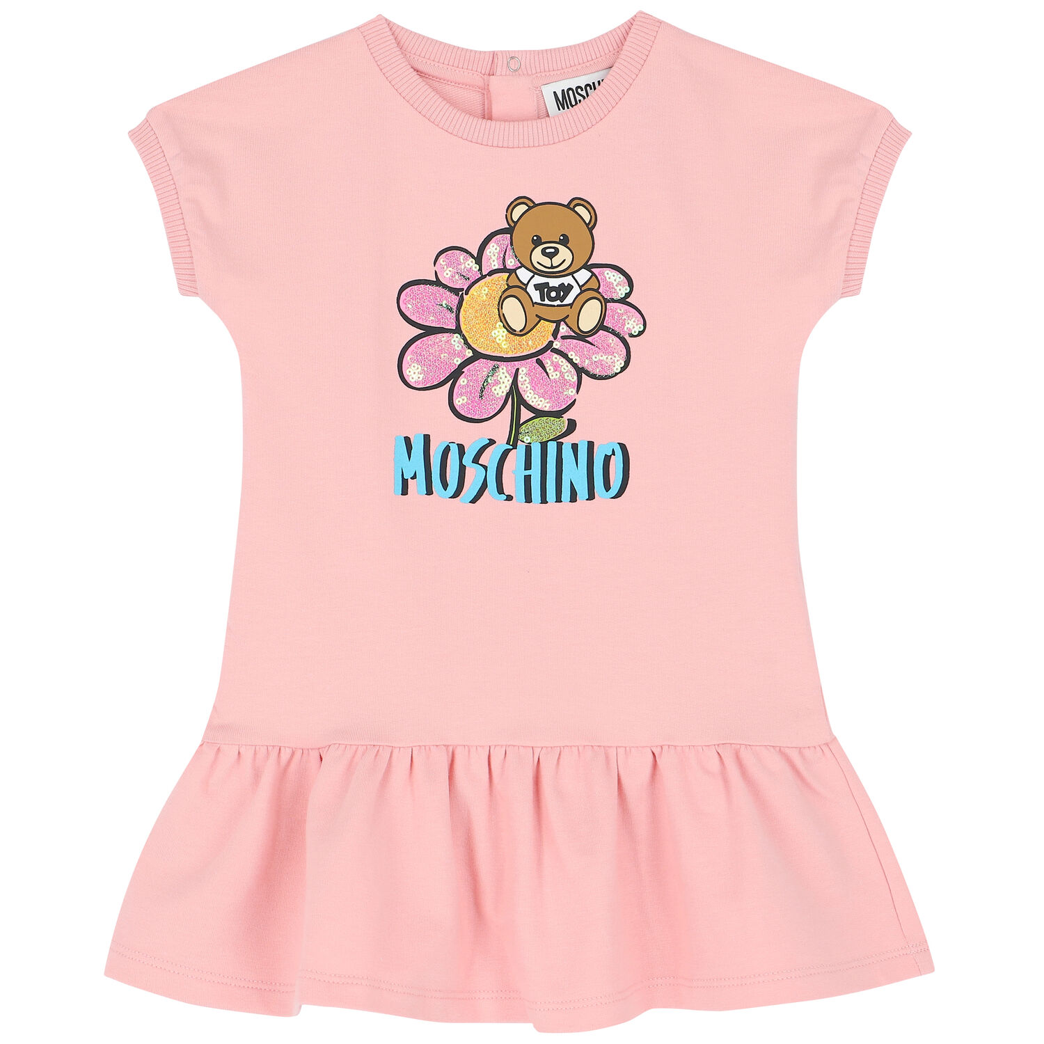 Younger Girls Pink Teddy Bear Logo Dress, 2, hi-res image number null