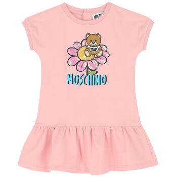 Younger Girls Pink Teddy Bear Logo Dress