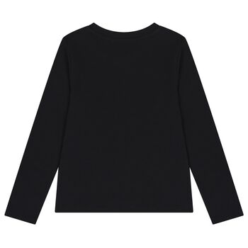 Girls Black Teddy Bear Logo Long Sleeve Top