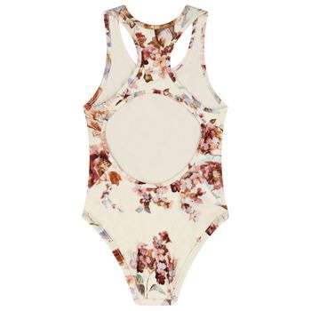 Girls Ivory & Pink Floral Swimsuit
