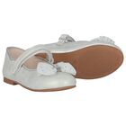 Girls Silver Bow Shoes, 2, hi-res