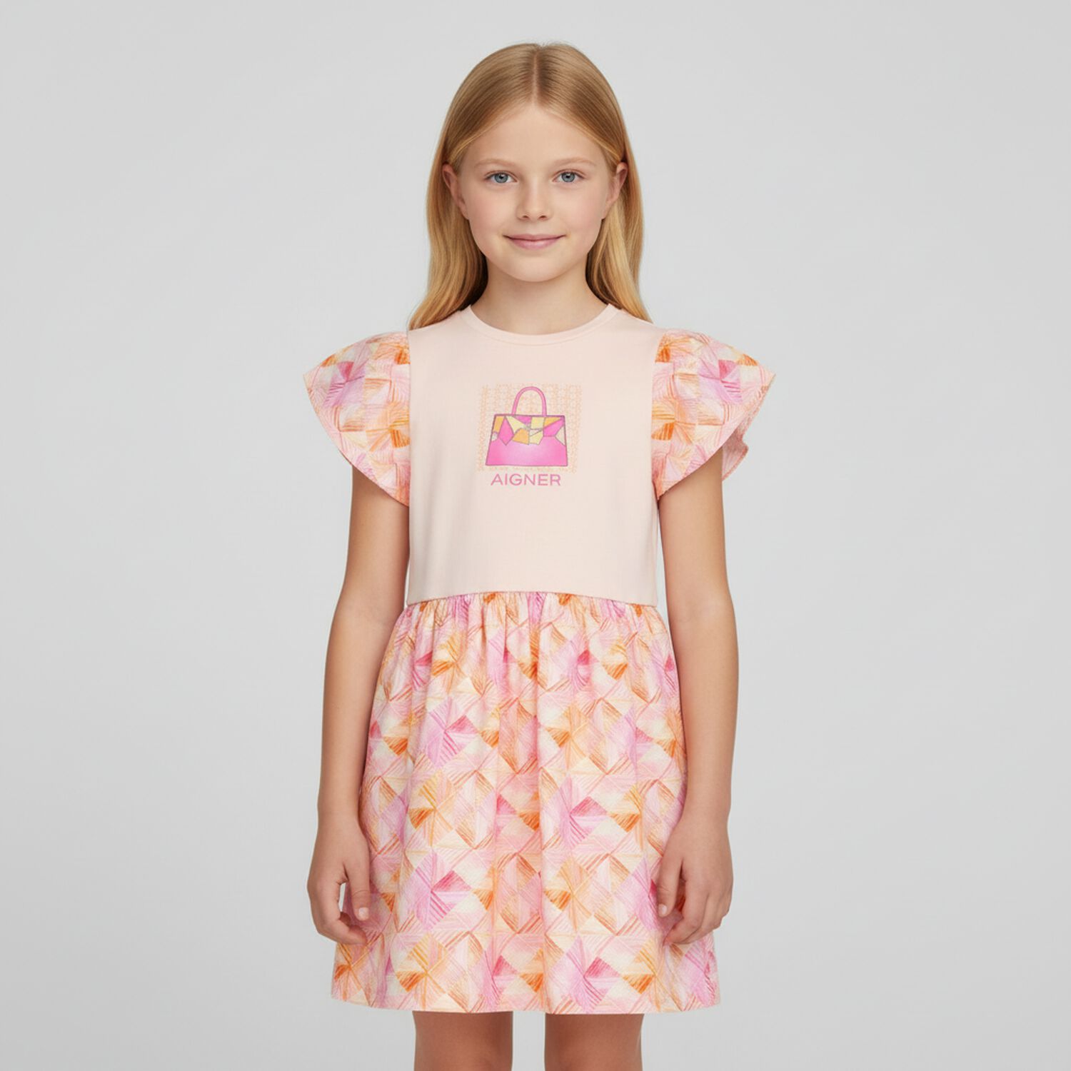 Girls Pink Logo Bag Dress, 1, hi-res