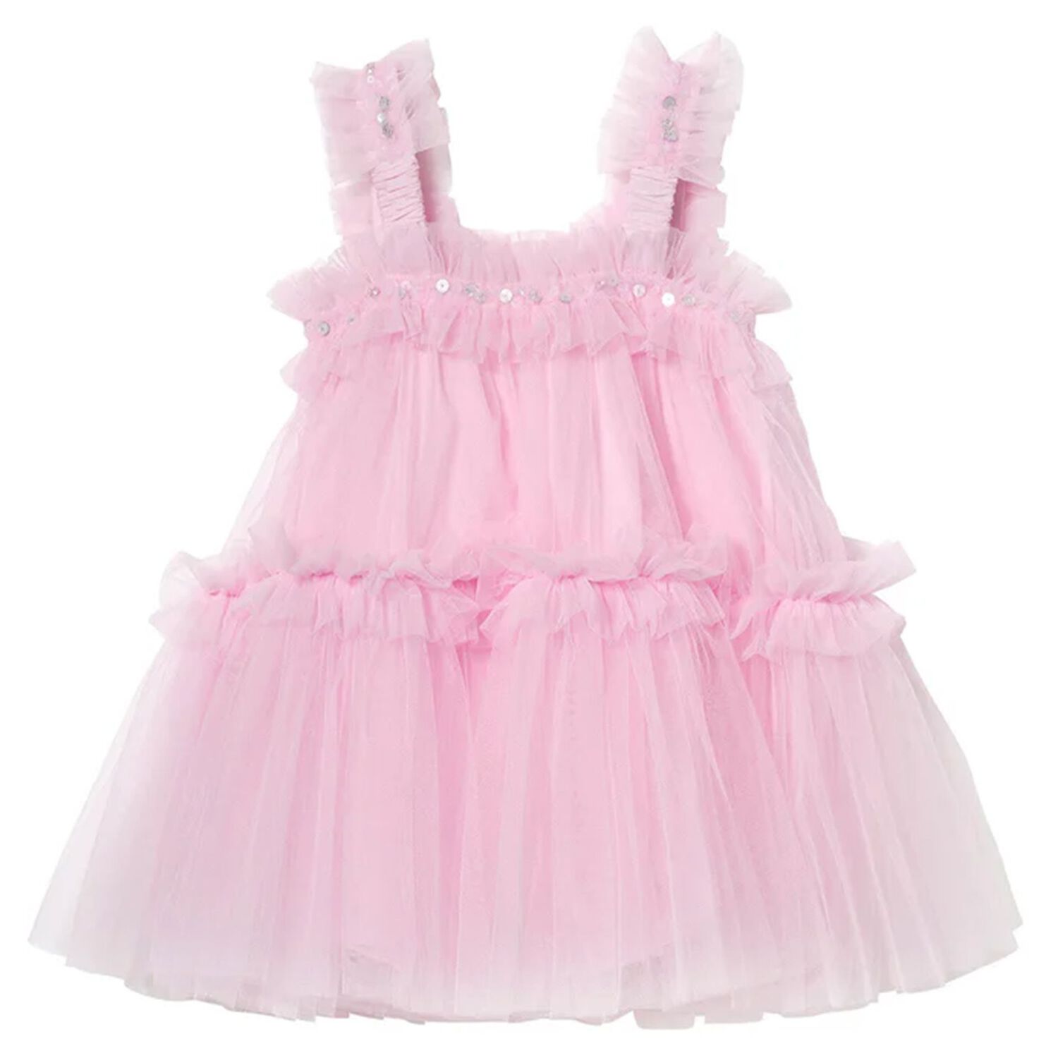 Baby Girls Pink Embellished Tulle Dress Set, 1, hi-res