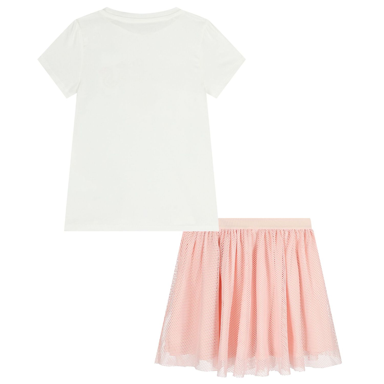 Girls White & Pink Logo Mesh Skirt Set , 1, hi-res