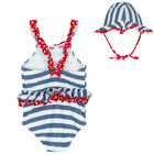 Younger Girls Blue & White Swimsuit Set, 1, hi-res