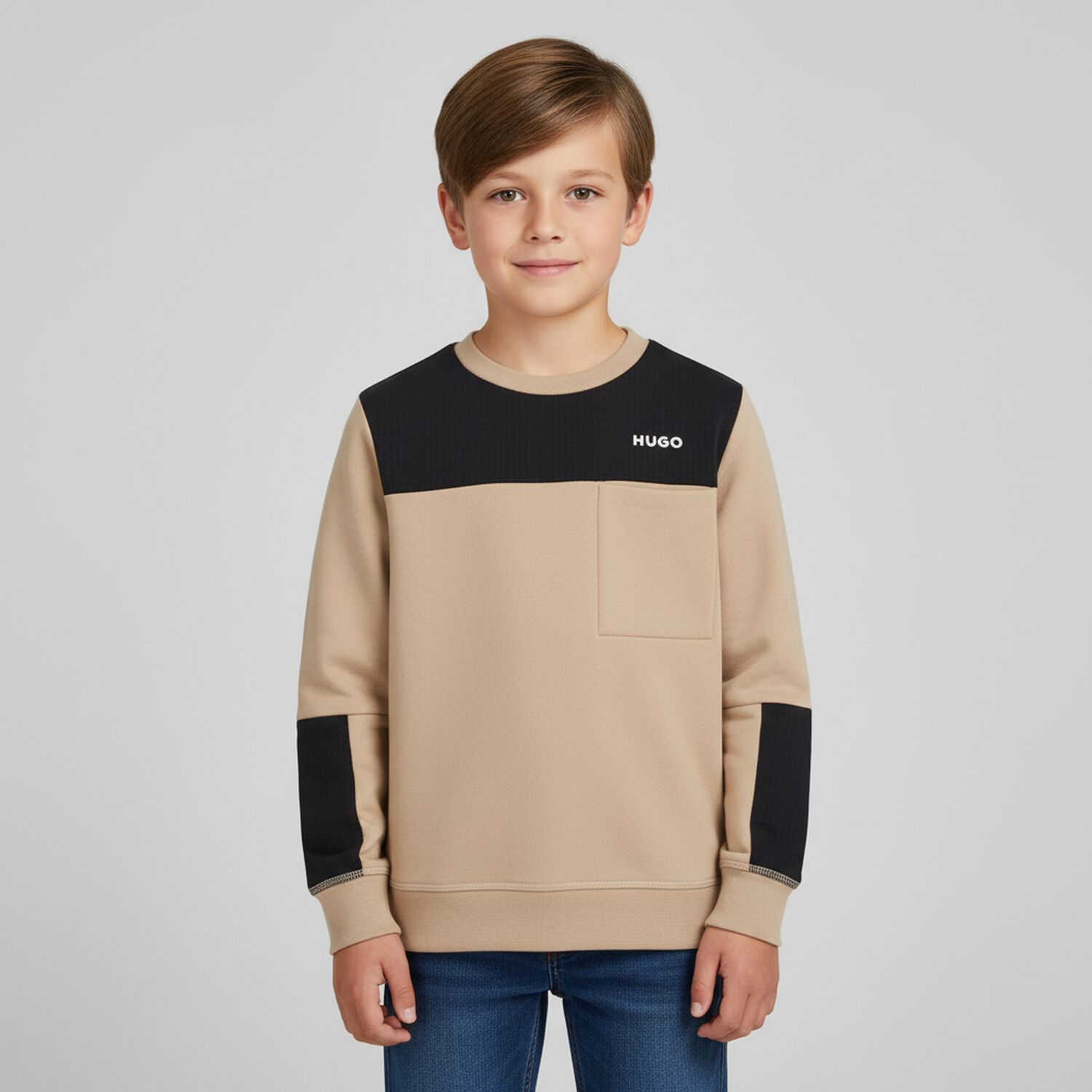 Boys Beige Logo Sweatshirt, 2, hi-res