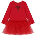 Girls Red Embellished Dress, 1, hi-res