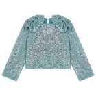 Girls Aqua Embellished Sequin Skirt Set , 1, hi-res