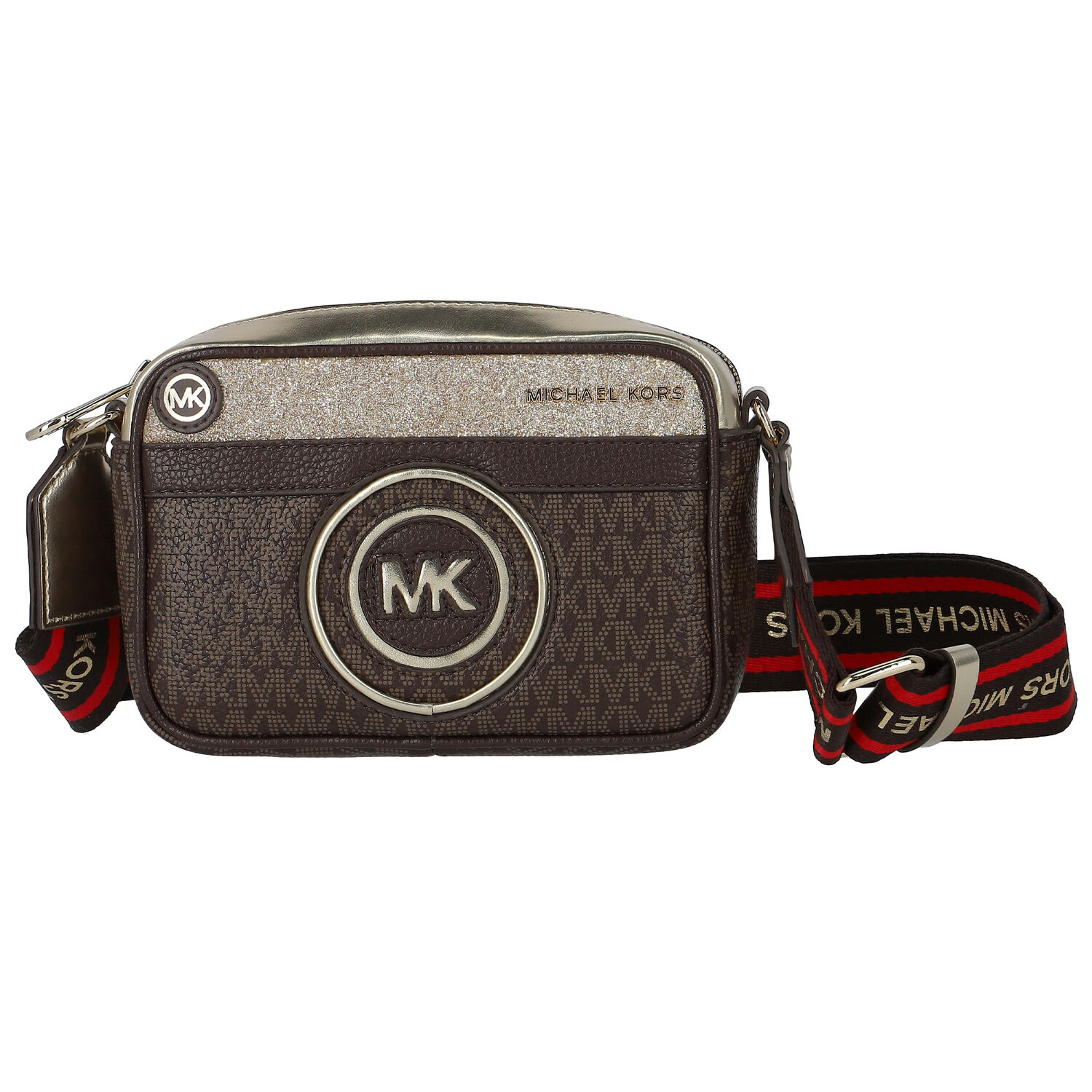 حقيبة كتف بالشعار باللون البني والذهبي للبنات, 1, hi-res