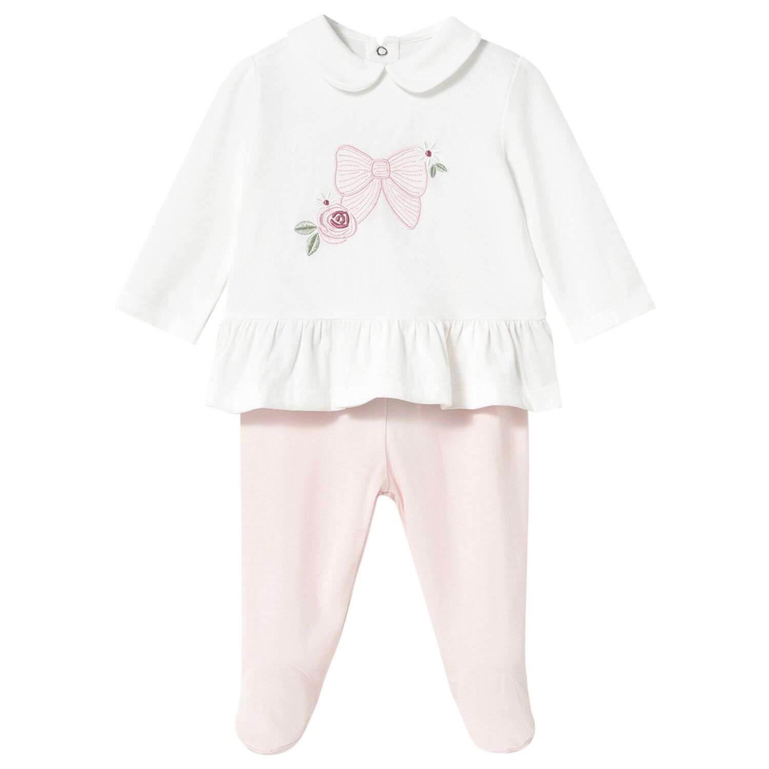 Baby Girls White & Pink Trousers Set, 1, hi-res