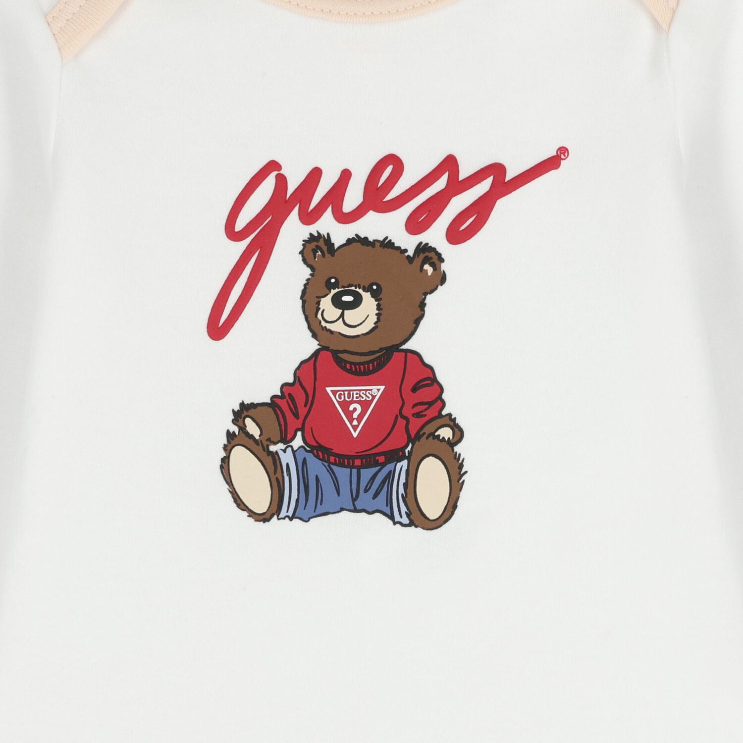 طقم ملابس أطفال بشعار دب تيدي باللونين بيج وأبيض, 4, hi-res