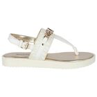 Girls Ivory & Gold Logo Sandals, 1, hi-res