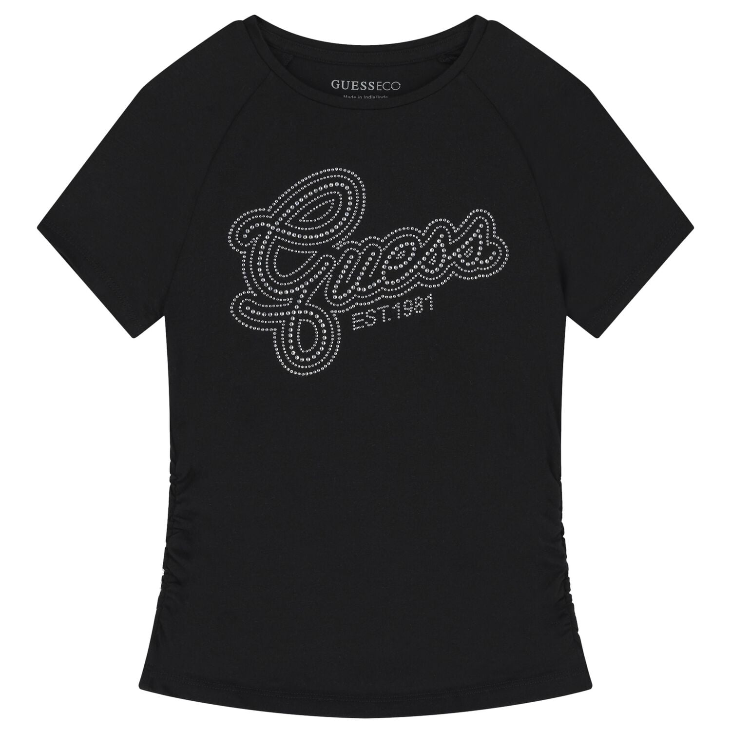 Girls Black Embellished Logo T-Shirt, 4, hi-res