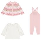 Baby Girls White & Pink Dungaree Gift Set, 1, hi-res