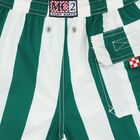 Boys Green & White Logo Striped Swim Shorts, 1, hi-res