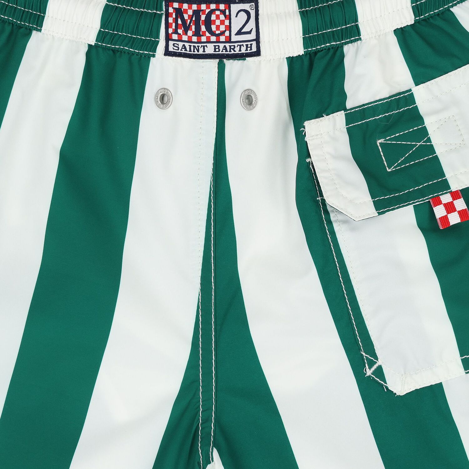 Boys Green & White Logo Striped Swim Shorts, 1, hi-res