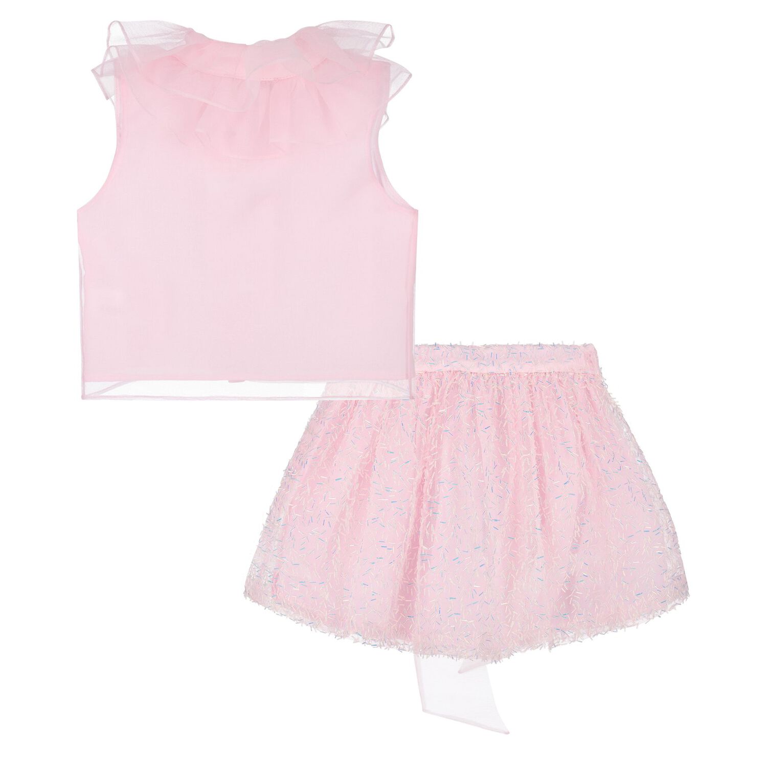 Girls Pink Bow Chiffon Skirt Set, 1, hi-res image number null