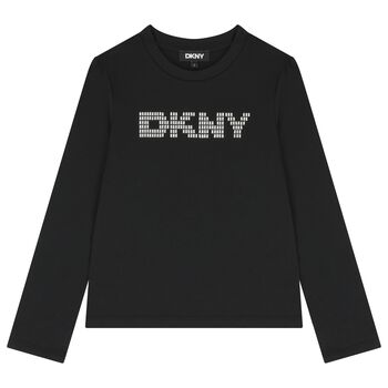 Girls Black Embellished Logo Long Sleeve Top